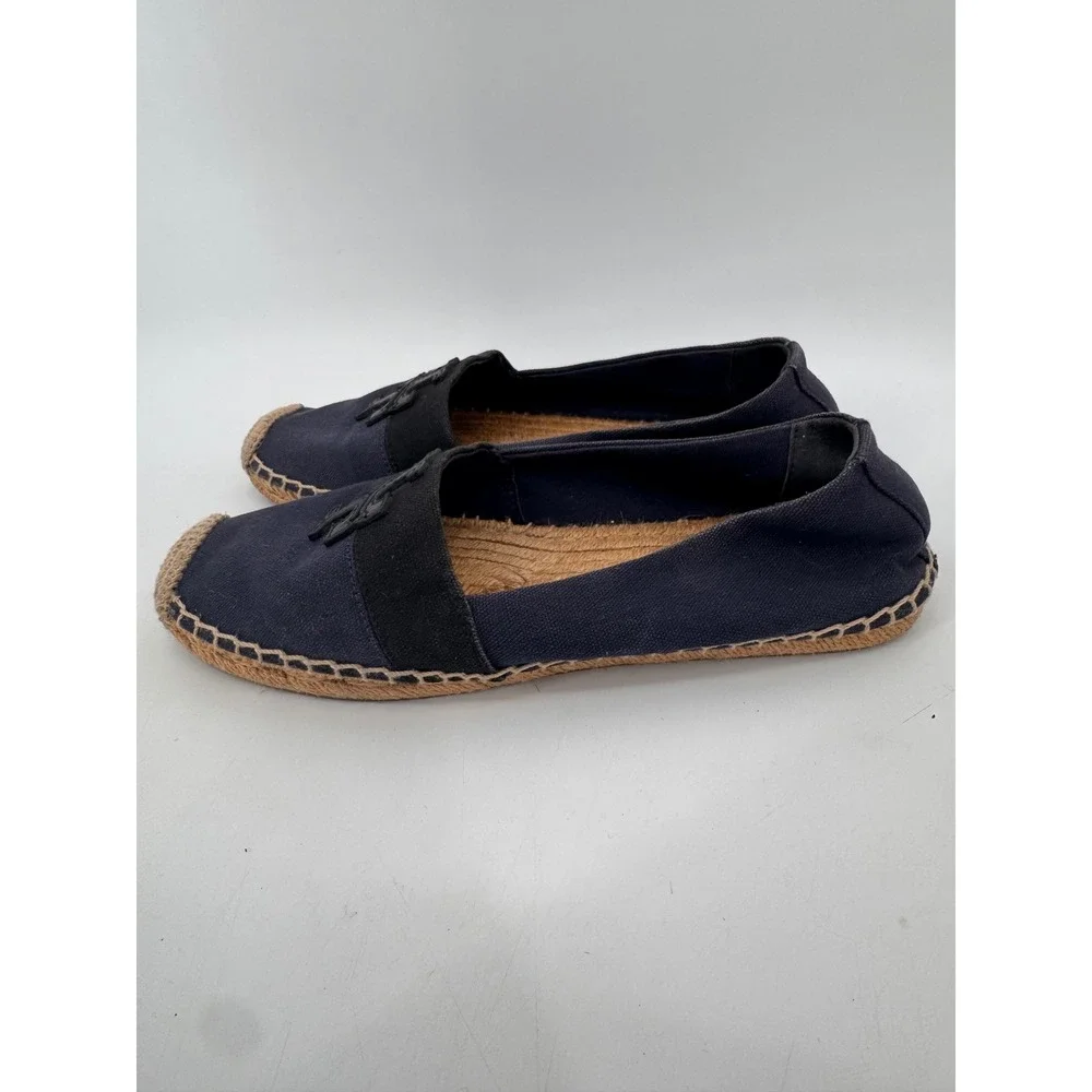 Tory Burch Weston Flat Espadrilles Women 8 Navy Blue Canvas Logo